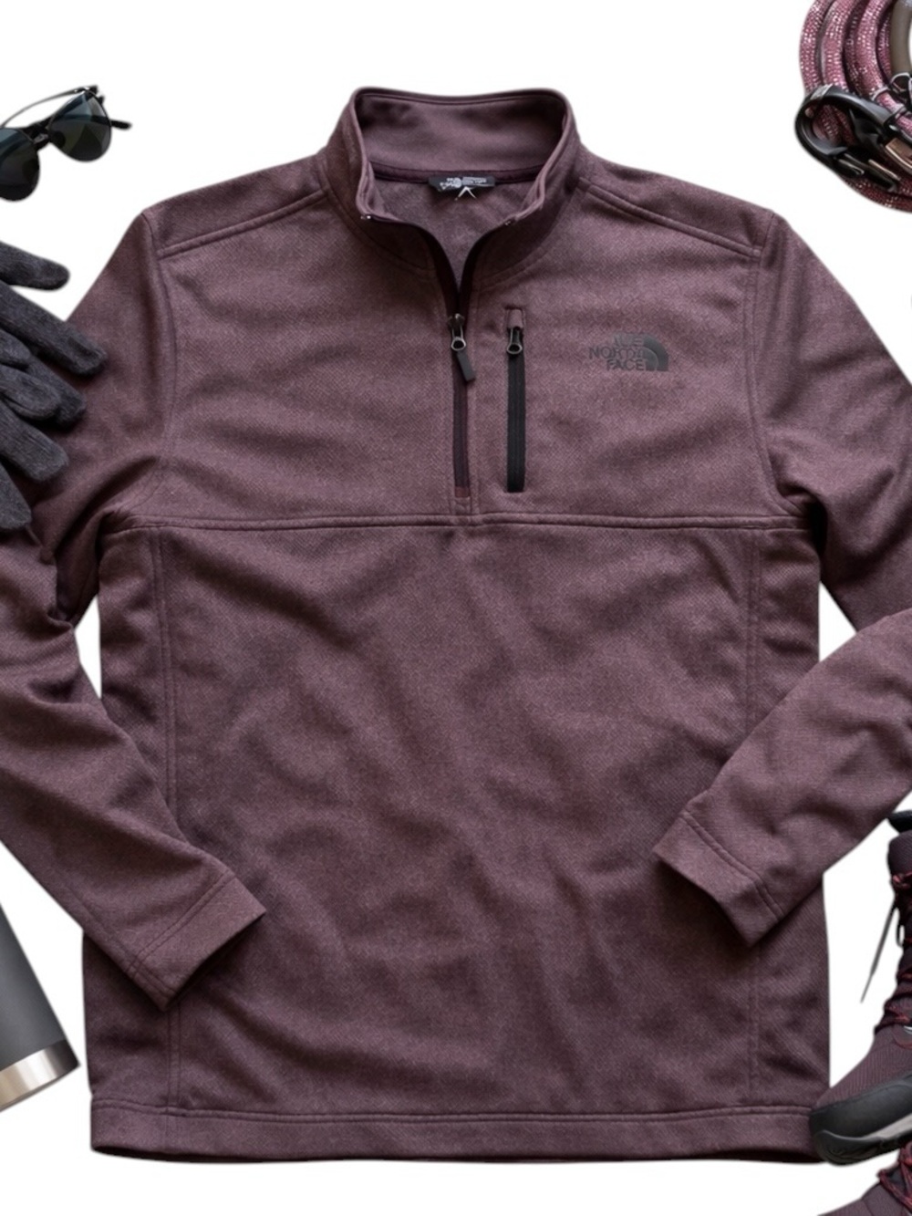 The North Face Mens Small Plum Quarter Zip Fleece Pullover Lightweight in EUC